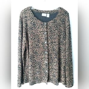 Chico's Knit Cardigan Top Travelers Button Front Abstract Brown Size Large